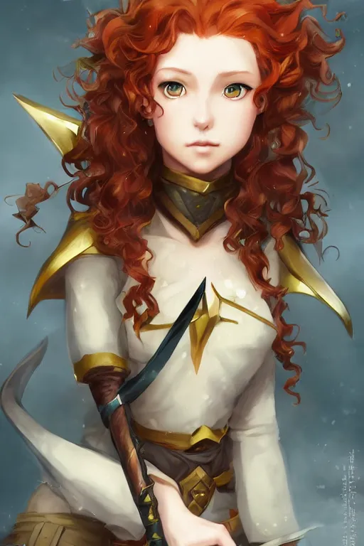 Prompt: A beautiful anime portrait of a curly haired redhead female elf, rpg ranger outfit, elven bow, by Stanley Artgerm Lau, WLOP, Rossdraws, James Jean, Andrei Riabovitchev, Marc Simonetti, and Sakimichan, tranding on artstation