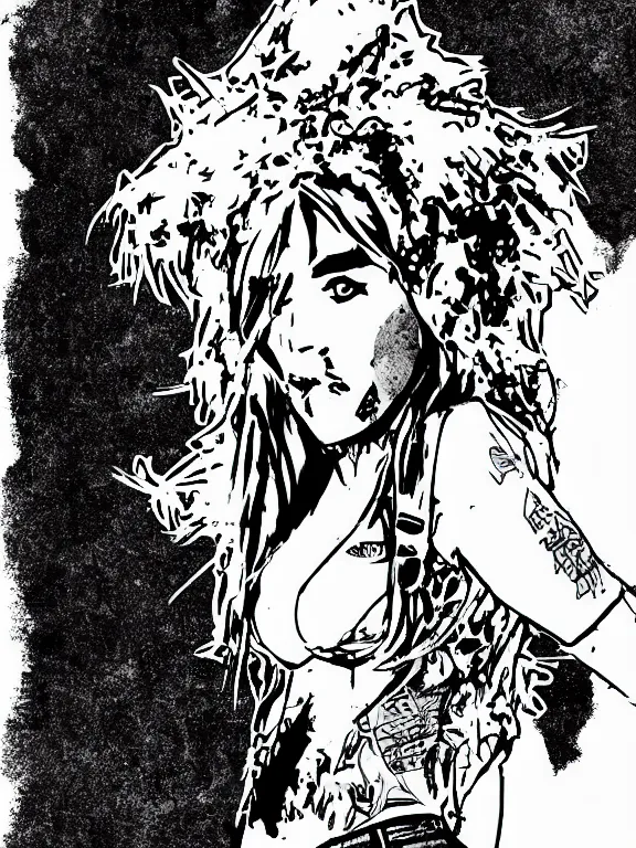 Image similar to portrait full body of punk rock girl, grayscale comic book artstyle by cameron steward