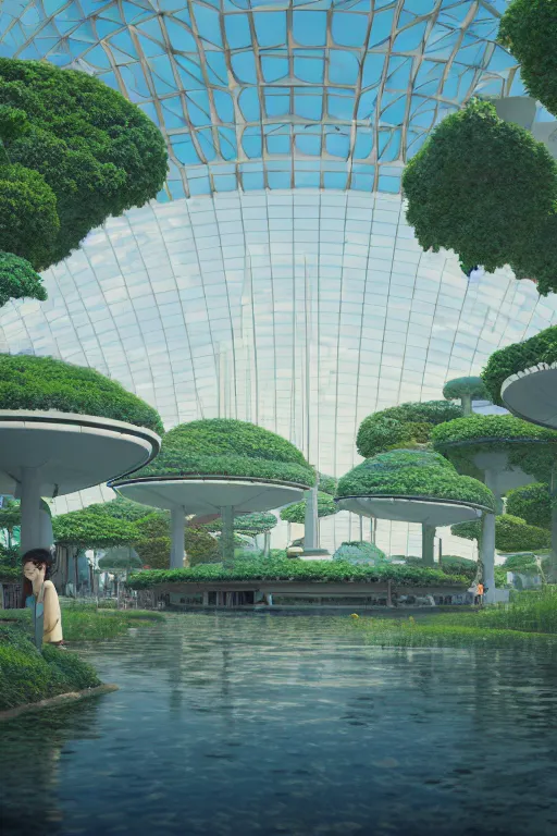 Image similar to expo 6 7 pavillion, solarpunk, studio ghibli, jean - baptiste monge, octane render, 4 k, symmetry