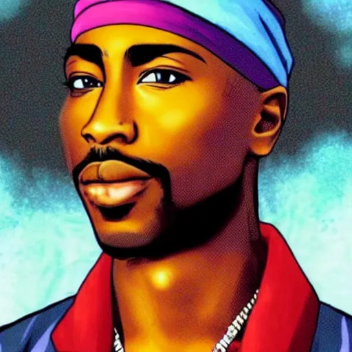 Image similar to Tupac Shakur, screenshot from a 2012s anime