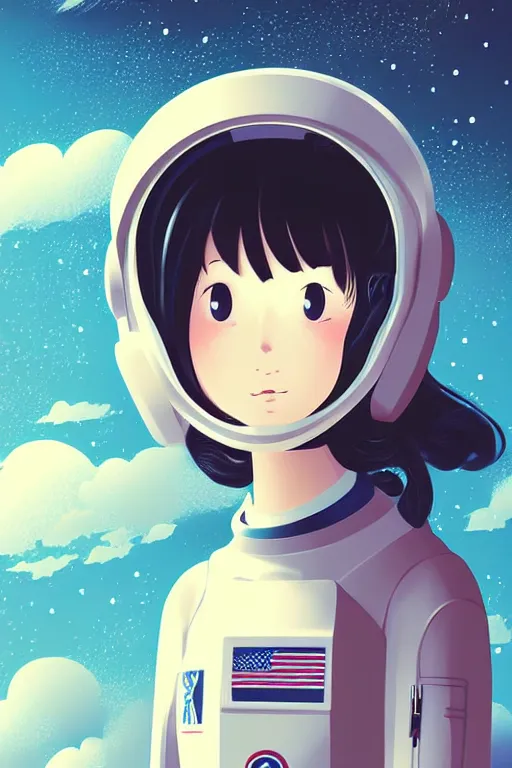 Image similar to portrait of a girl with astronaut helmets by 村 田 莲 尔, cloudy sky background lush landscape ln illustration concept art anime key visual trending 村 田 莲 尔