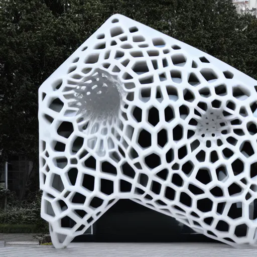 Prompt: 3d printed Hexa façade , Voronoi, parametric design