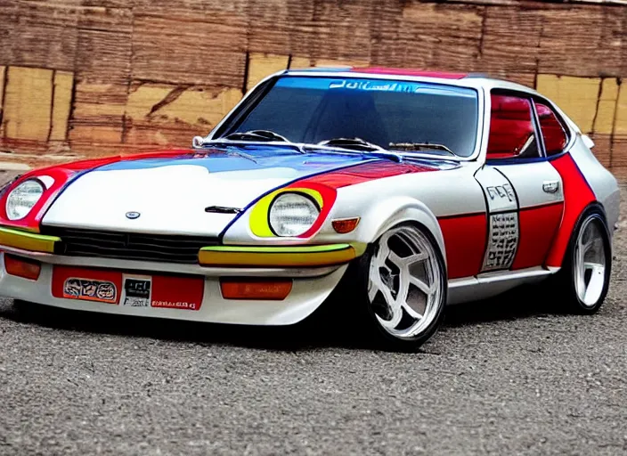 Image similar to a datsun 2 4 0 z in the art style of agam, yaacov