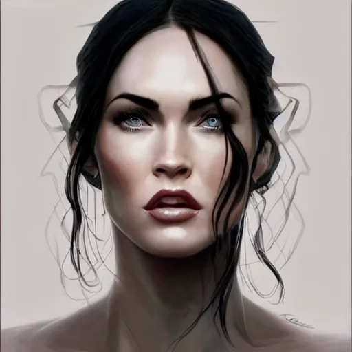 Prompt: megan fox is kneeling in front of a queen, elegant, highly detailed, digital painting, artstation, concept art, matte, sharp focus, perfect face symmetry, illustration, art by aenaluck and roberto ferri and greg rutkowski, epic fantasy, digital painting