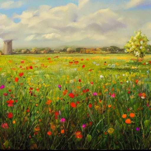 Prompt: oil painting of floral meadow