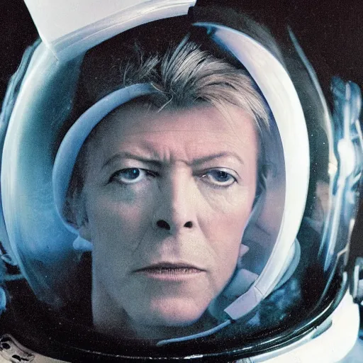 Prompt: david bowie singer songwriter in a waterline filled spacesuit visor, filling with water, dark lighting, space station light reflections, ultrafine detail, hyper realistic face, beautiful eyes, associated press photo, eyes reflecting into eyes reflecting into infinity, eyes reflecting into eyes reflecting into infinity