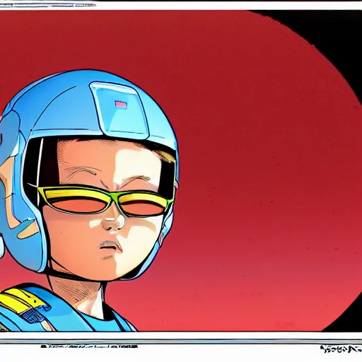 Prompt: close up portrait of the young spaceship pilot girl, front view, masterful, in the style of moebius, akira toriyama, jean giraud