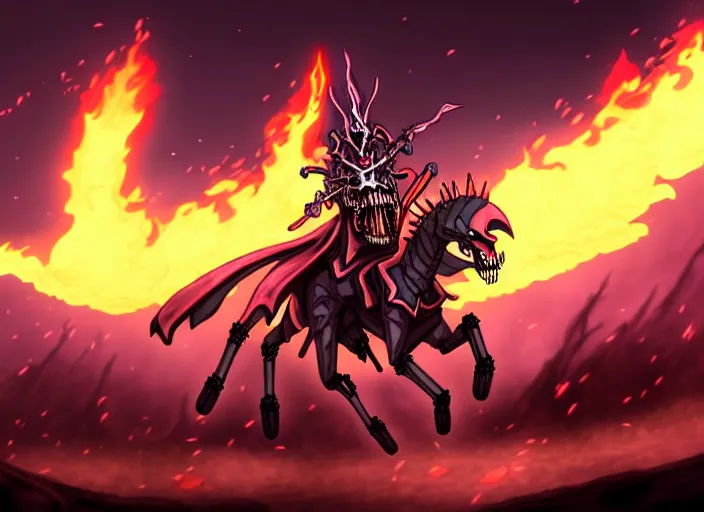 Image similar to ainz ooal gown leading the undead army to battle riding a flaming skeleton horse, art by so - bin