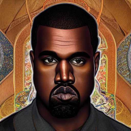 Image similar to a portrait of Kanye West, detailed, centered, digital painting, artstation, concept art, donato giancola, Dante Gabriel Rossetti, alphonse mucha, Joseph Christian Leyendecker, WLOP, Boris Vallejo, Annie Leibovitz and Steve McCurry, David Lazar, Jimmy Nelsson, Breathtaking, 8k resolution, extremely detailed, beautiful, establishing shot, artistic, hyperrealistic, beautiful face, octane render