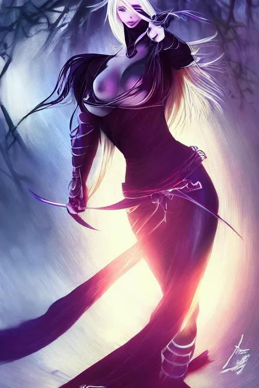 Prompt: beautiful female ninja came from video game ninja gaiden , mystery and gorgerous and and black magic stunning portrait+smoky eyes+light flowing hair, in mudra and firefly night ruin tokyo temple, ultradetail face, art and illustration by tian zi and craig mullins and WLOP and alphonse mucha, dynamic light, ssci-fi, fantasy, intricate complexity, human structure, fantasy world concept, watermark, blurry, hyperrealism 8k