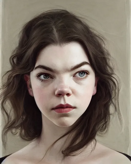 Prompt: cinematic portrait of anya taylor - joy, intricate, elegant, by alyssa monks, highly detailed, symmetrical face, fine details, masterpiece, trending on artstation