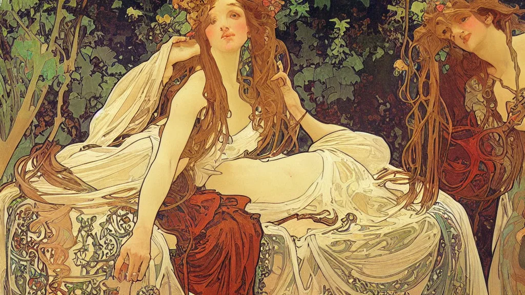 Image similar to the most beautiful scene, an expressive oil painting by alphonse mucha