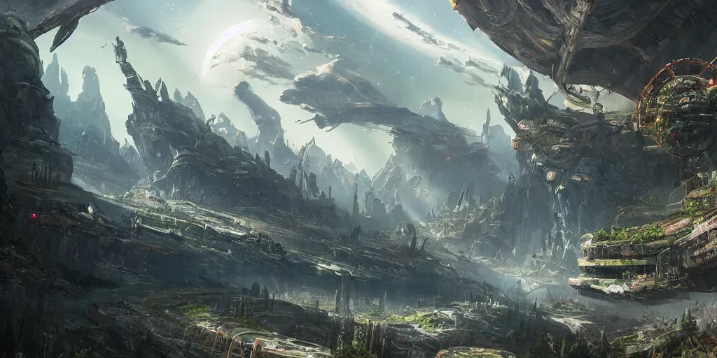 Image similar to a beautiful painting of an elaborate sci - fi vista painted by bosch, detailed, unreal engine, epic, archvis