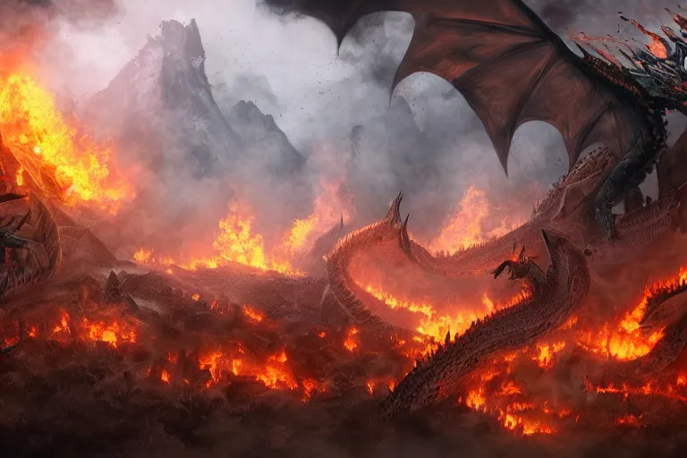 Image similar to horde of dragons burning down amazon rainforest, digital painting, mixed media, trending on artstation and deviantart, epic composition, highly detailed, 8 k