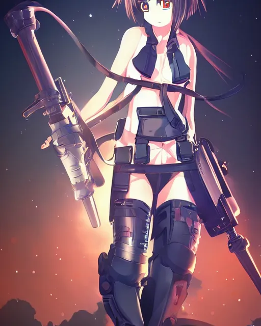 Image similar to full body image of anime girl in mechanic armor in night tokyo by makoto sinkai, perfect face, fine details