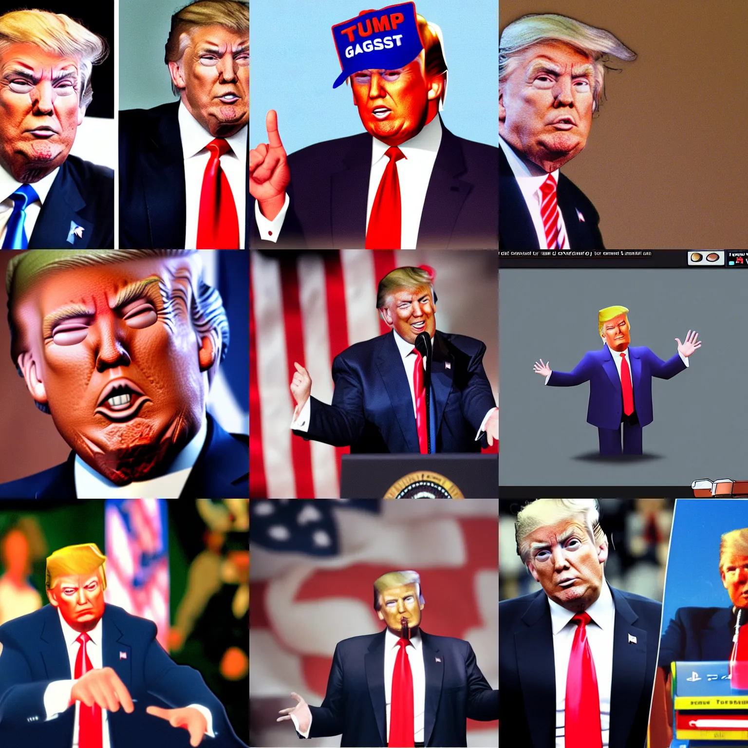 Prompt: Donald Trump in Playstation 1 graphics