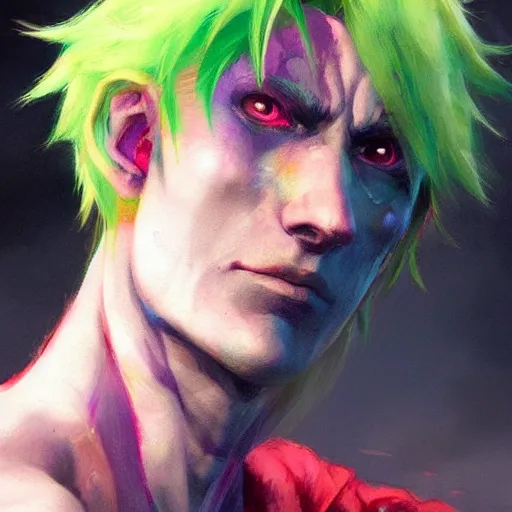 Image similar to beautiful portrait of hisoka morow by greg rutkowski, realistic anime, hyper realistic