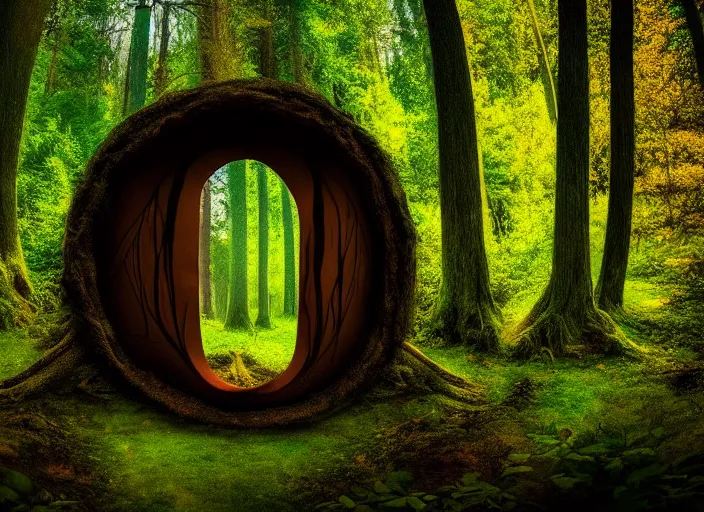 Prompt: photo of a portal to another world. Forest in the background. Fantasy magic style. Highly detailed 8k. Intricate. Nikon d850 55mm. Award winning photography.