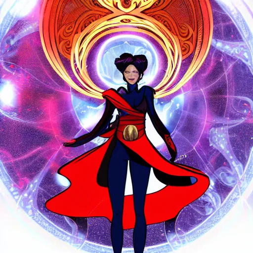 Image similar to a beautiful female that is a portal to another dimension in the style of dr strange