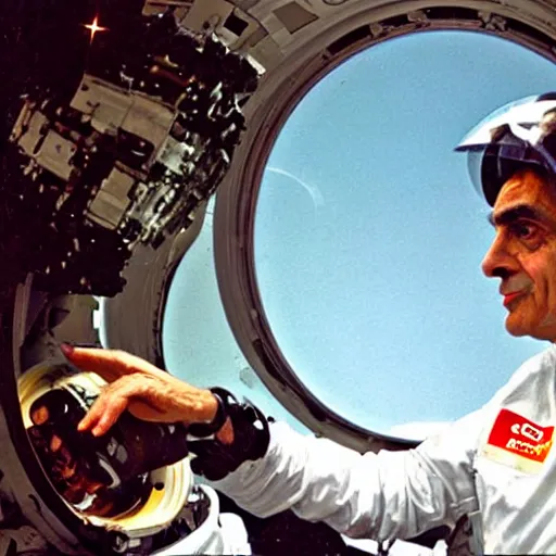 Image similar to extremely detailed photo of carl sagan looking through visor of spacesuit, mars rover in background, detailed face