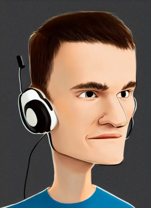 Image similar to vitalik buterin in headphones starring in pixar cartoon. vitalik buterin, medium shot, perfect symmetric face, coherent eyes, pixar stylebeautiful face, fine details., very sharp, 4 k