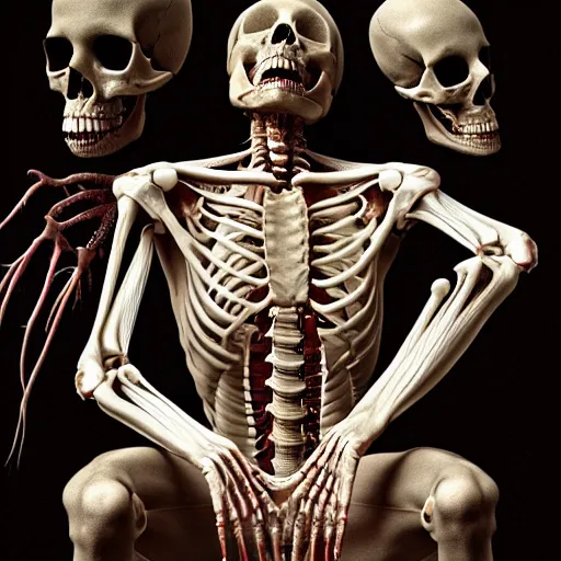 Image similar to Human with partially translucent skin, visible muscles and human bones and spine and nerves, beautiful detailed intricate insanely detailed octane render, 8K artistic photography, photorealistic, chiaroscuro, by David Cronenberg, Raphael, Caravaggio