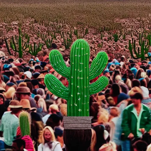 Image similar to a person made of cactus in a crowd