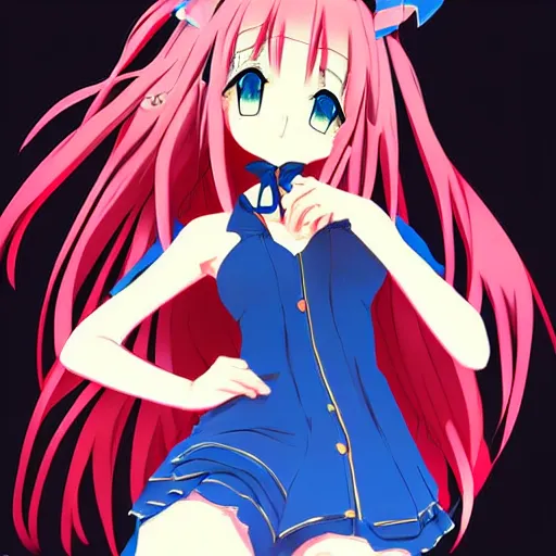 Image similar to Anime Girl. High-Angle shot. 2d Anime Manga drawing. Sharp colors, detailed.