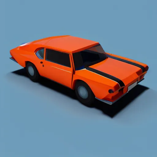 Prompt: a 3d low poly game object of a retro car