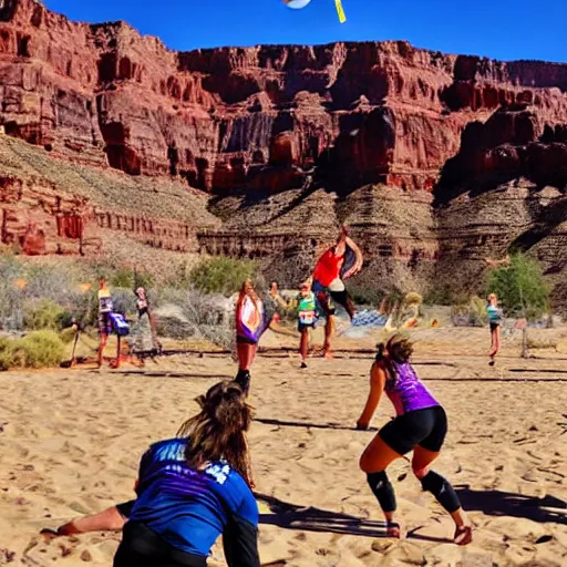Image similar to epic volleyball tournament in the grand canyon