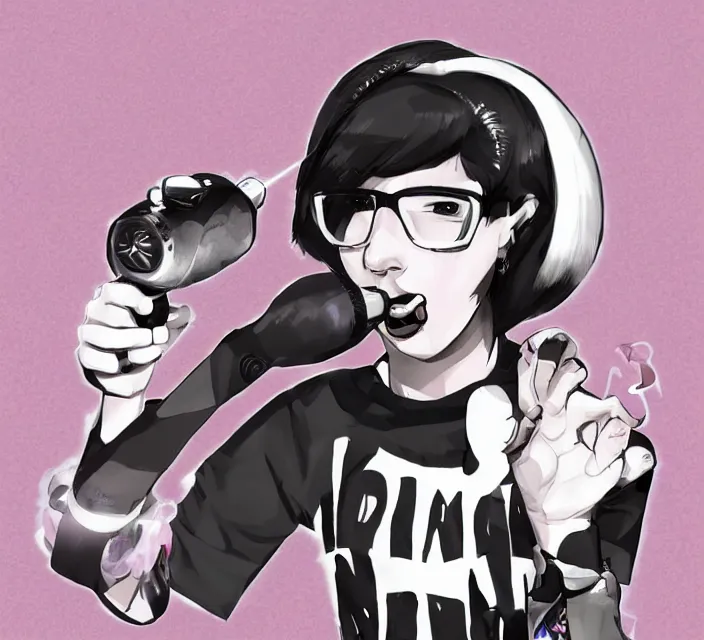 Prompt: a digital drawing of young neil cicierega in a kawaii emo / scene style, trending on pixiv, trending on deviantart