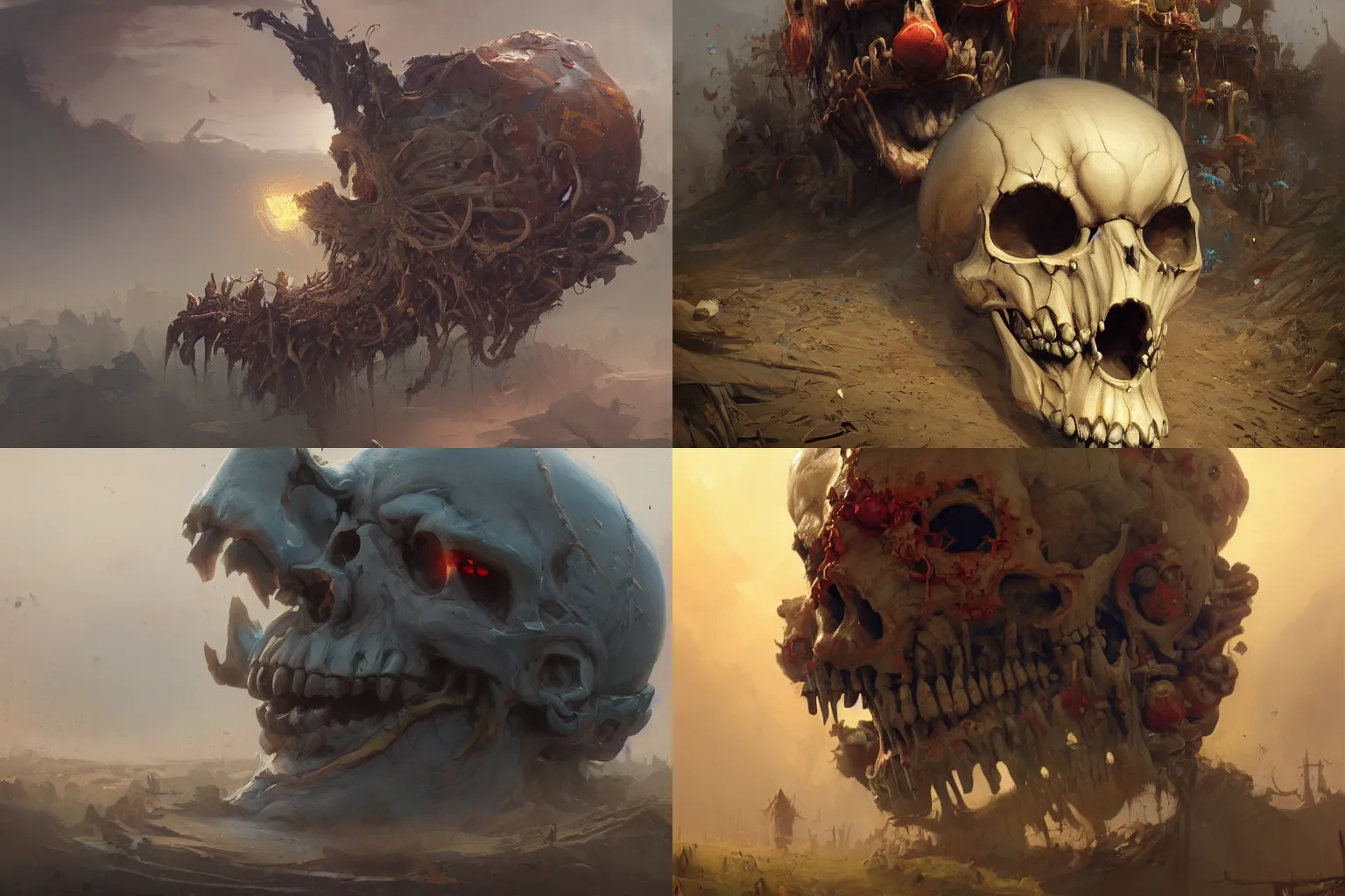 Image similar to giant clown skull landfill, digital painting by greg rutkowski and gaston bussiere, trending on artstation, cgsociety contest winner, zbrush, intricately defined, comprehensive art, 4 k