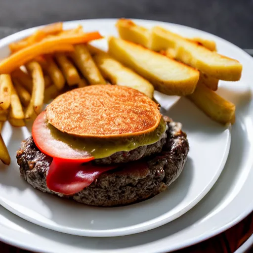 Image similar to hiqh quality photo of a cheeseburger without tomatoes on a white plate