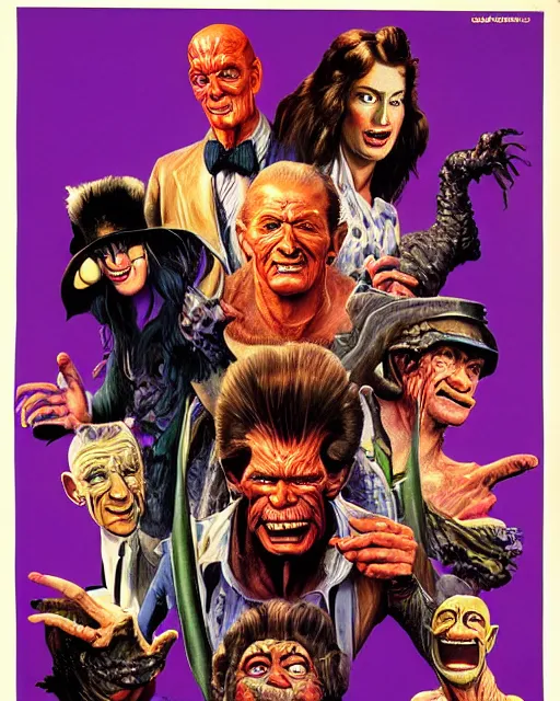 Prompt: movie poster for ( 1 9 8 9 ) ( hyperreal detailed facial features and uv lighting, art by ed roth, frank frazetta, glenn fabry and basil wolverton, purple accents directed by david cronenberg )