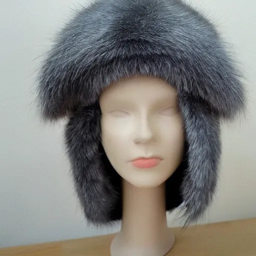 Image similar to gray fur hat soviet russian winter fur cap with earflaps ushanka