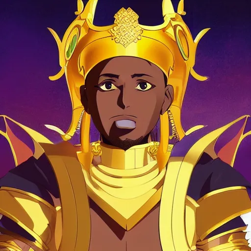 Image similar to portrait of the man of gold mansa musa, anime fantasy illustration by tomoyuki yamasaki, kyoto studio, madhouse, ufotable, comixwave films, trending on artstation