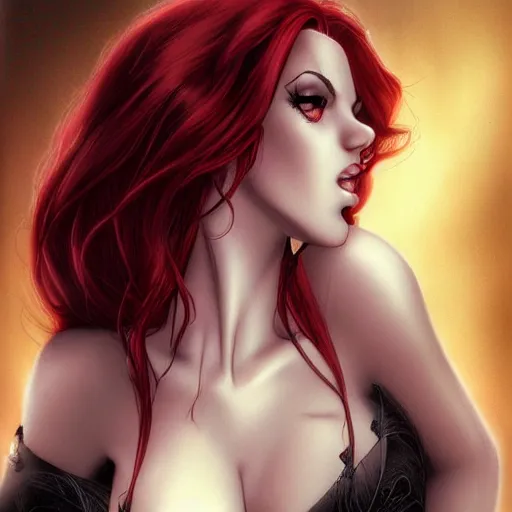 Image similar to jessica rabbit by luis royo ans wlop and artgerm, femme fatale, beautiful, dark, mysterious, detailed flawless face, dramatic darkroom lighting high exposure, head and shoulders 8 0 mm camera