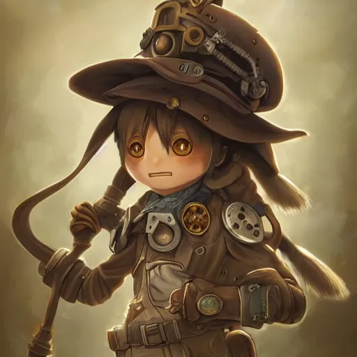 Prompt: a detailed portrait of a made in abyss character with a steampunk mask, by justin gerard and demizu posuka, digital art, realistic painting, very detailed, fantasy, dnd, character design, trending on artstation