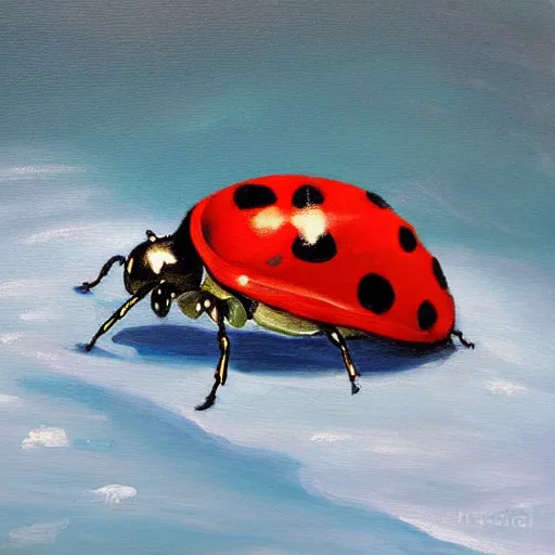 Image similar to a painting of a ladybug on ice