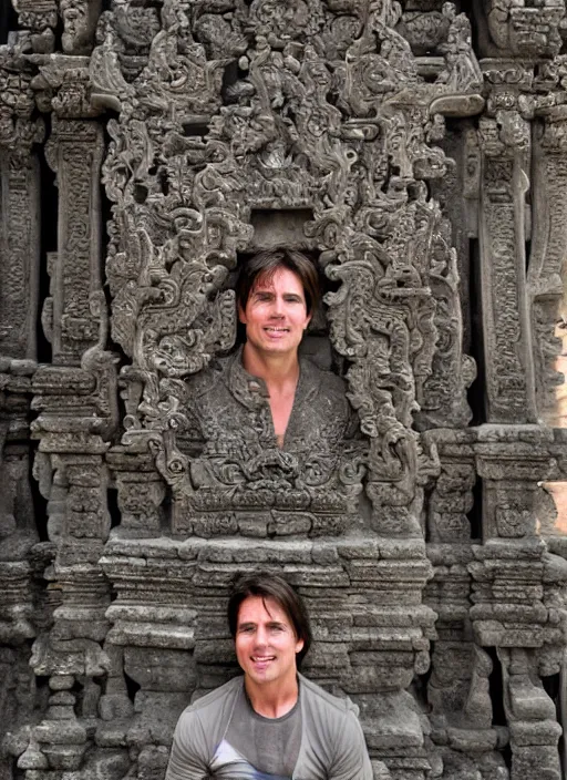 Image similar to a photo of tom cruise in temple of bali, perfect faces, award winning photography, 50 mm