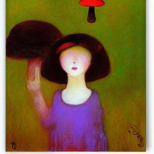 Image similar to girl mushroom style by odilon redon