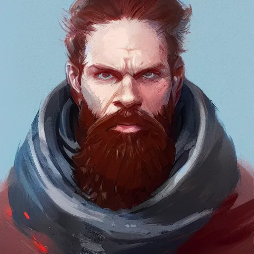 Image similar to portrait of a super friendly man by greg rutkowski, he is about 3 0 years old, english, short red hair, blue eyes, red beard, highly detailed portrait, digital painting, artstation, concept art, smooth, sharp foccus ilustration, artstation hq