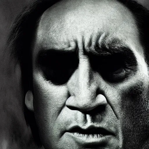 Prompt: nicholas cage as the hulk, gritty portrait, film still