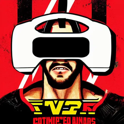 Image similar to cinematic poster art of wrestlers wearing vr headsets, gta cover style, tap out, wrestlemania poster, ufc, digital illustration by basil gogos