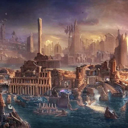 Prompt: a beautiful epic photo of the city of atlantis in its hay day, dslr, intricate detail, stunning