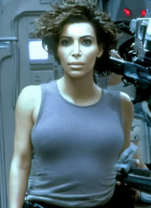 Image similar to film still of kim kardashian as Ellen Ripley in Alien,