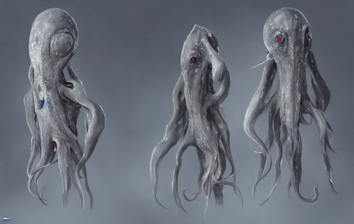 Image similar to humanoid squid with grey skin in robes looking at the viewer, concept art by jama jurabaev