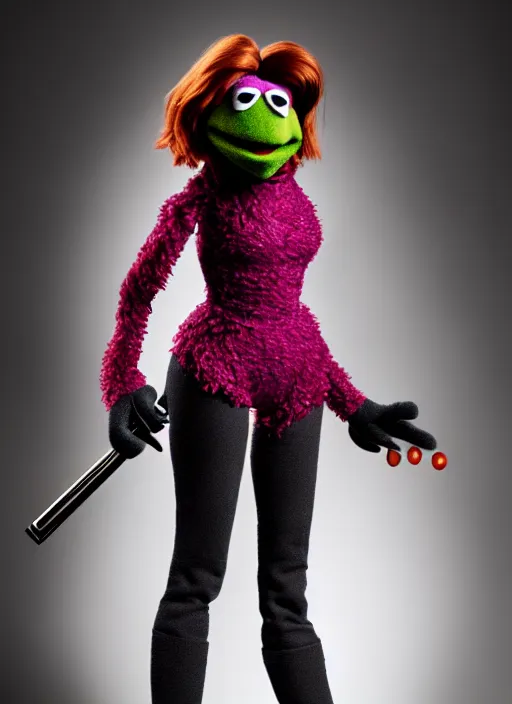 Image similar to studio portrait still of muppet!!!!! black widow!!!!!! from avengers infinity war as a muppet muppet as a muppet, 8 k, studio lighting, key light,