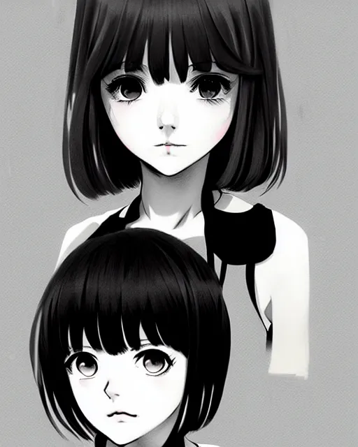 Prompt: portrait of cute girl, illustration concept art, anime, manga, pencil sketch, black and white trending pixiv fanbox, art by ilya kuvshinov and ghibli