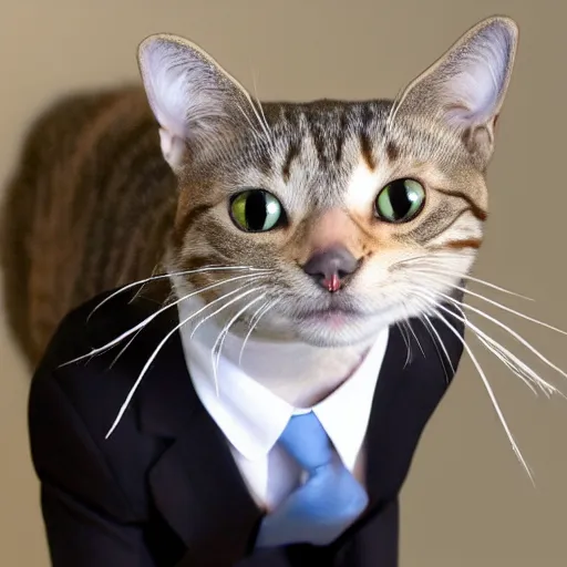 Image similar to a cat with a snarky smile and wearing a business suit